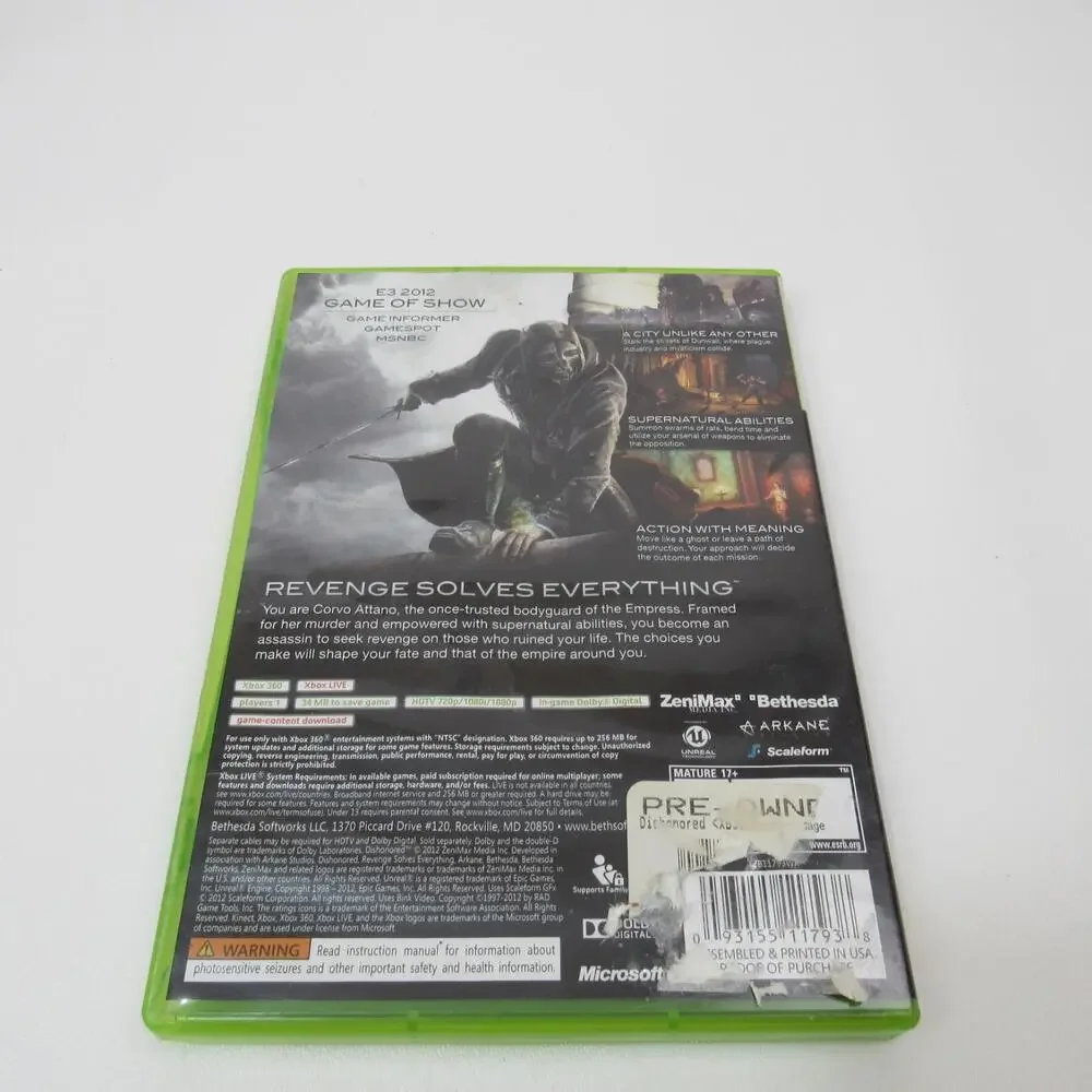 Dishonored (Microsoft Xbox 360, 2012)‎ CIB 1